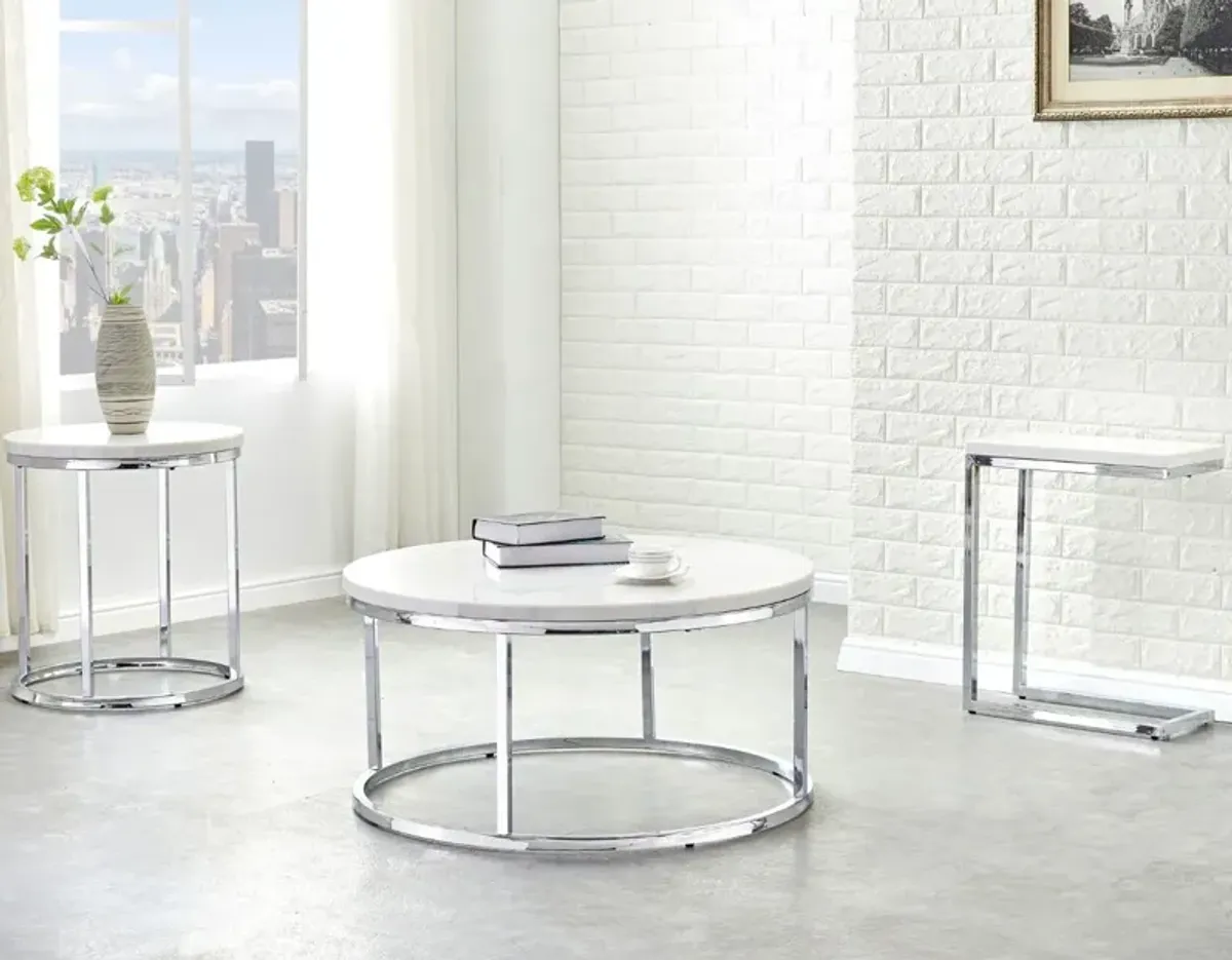 Steve Silver Co. Echo White Chairside End Table with Chrome Base