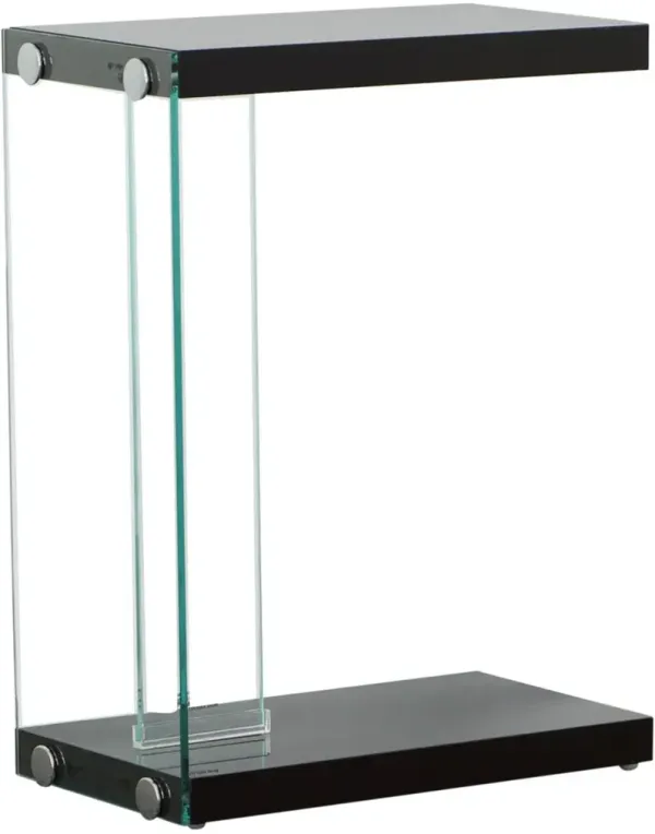 Steve Silver Co. Elaina Glossy Black Chair Side End Table with Clear Frame