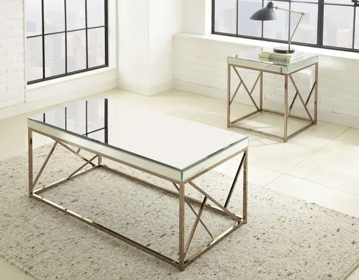 Steve Silver Co. Evelyn Mirrored Top End Table with Copper Chrome Base