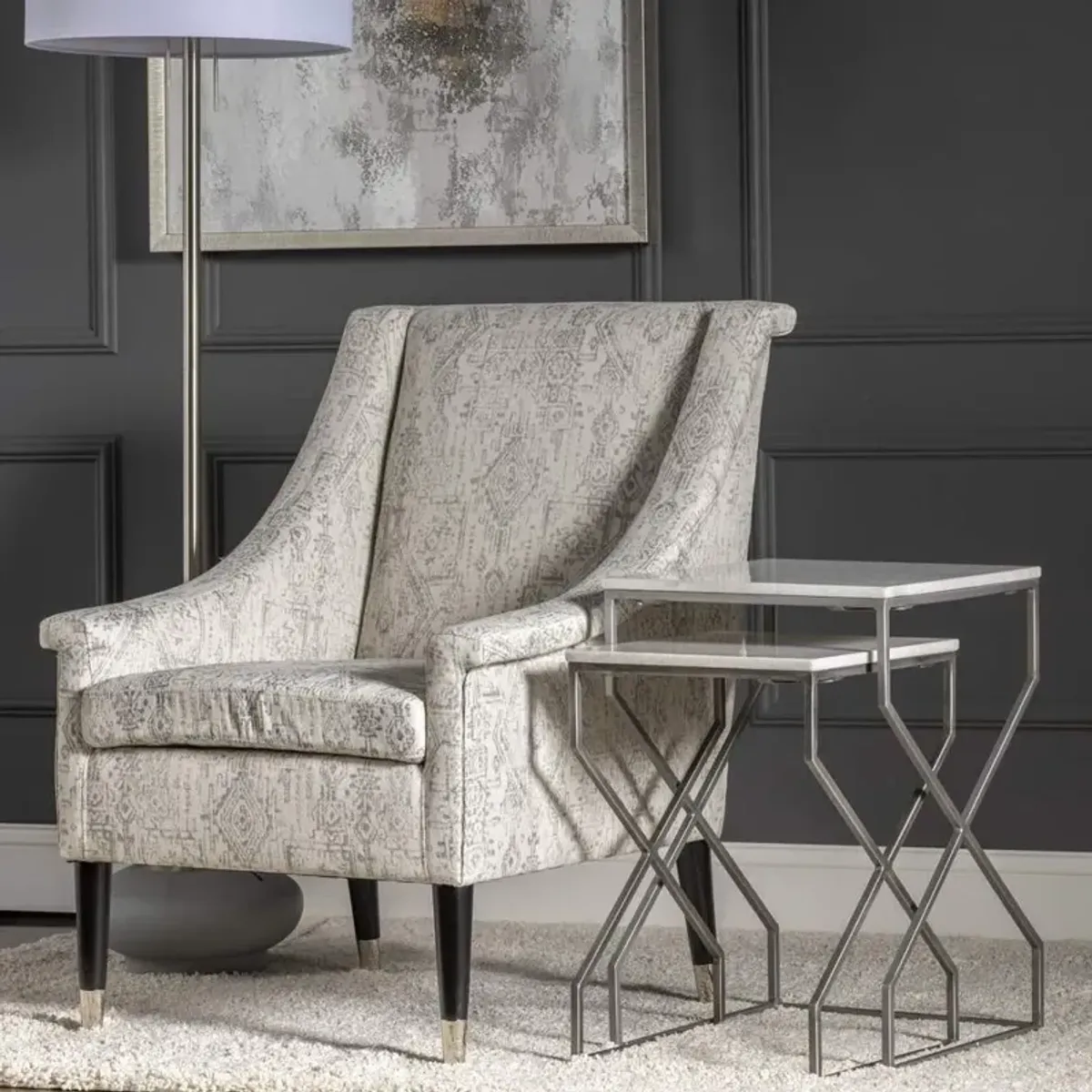 Crestview Collection Evolution 2 Piece White & Gray Side Table Set
