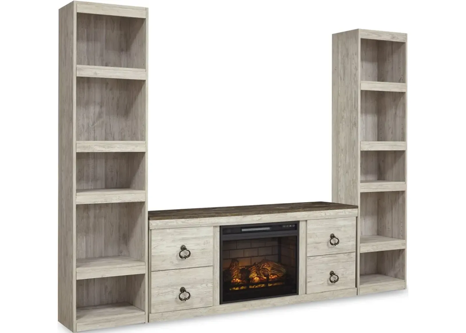 Signature Design by Ashley® Willowton 3-Piece Whitewash Entertainment Center with Electric Fireplace