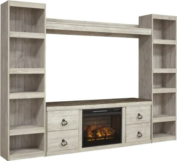 Signature Design by Ashley® Willowton 4-Piece Whitewash Entertainment Center with Electric Fireplace