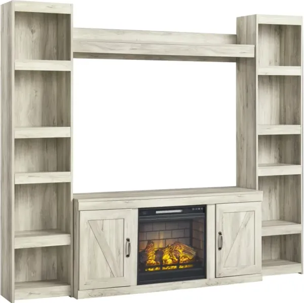 Signature Design by Ashley® Bellaby 4-Piece Whitewash Entertainment Center with Electric Fireplace Insert