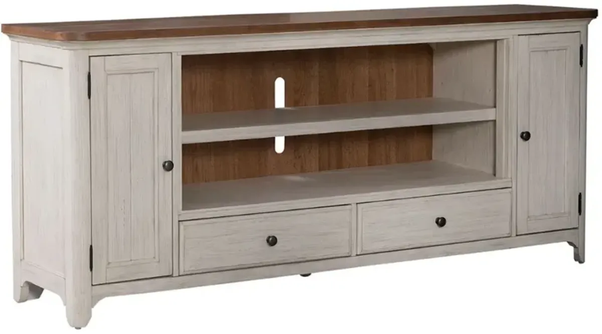 Liberty Furniture Antique White 80" Fireplace TV Console