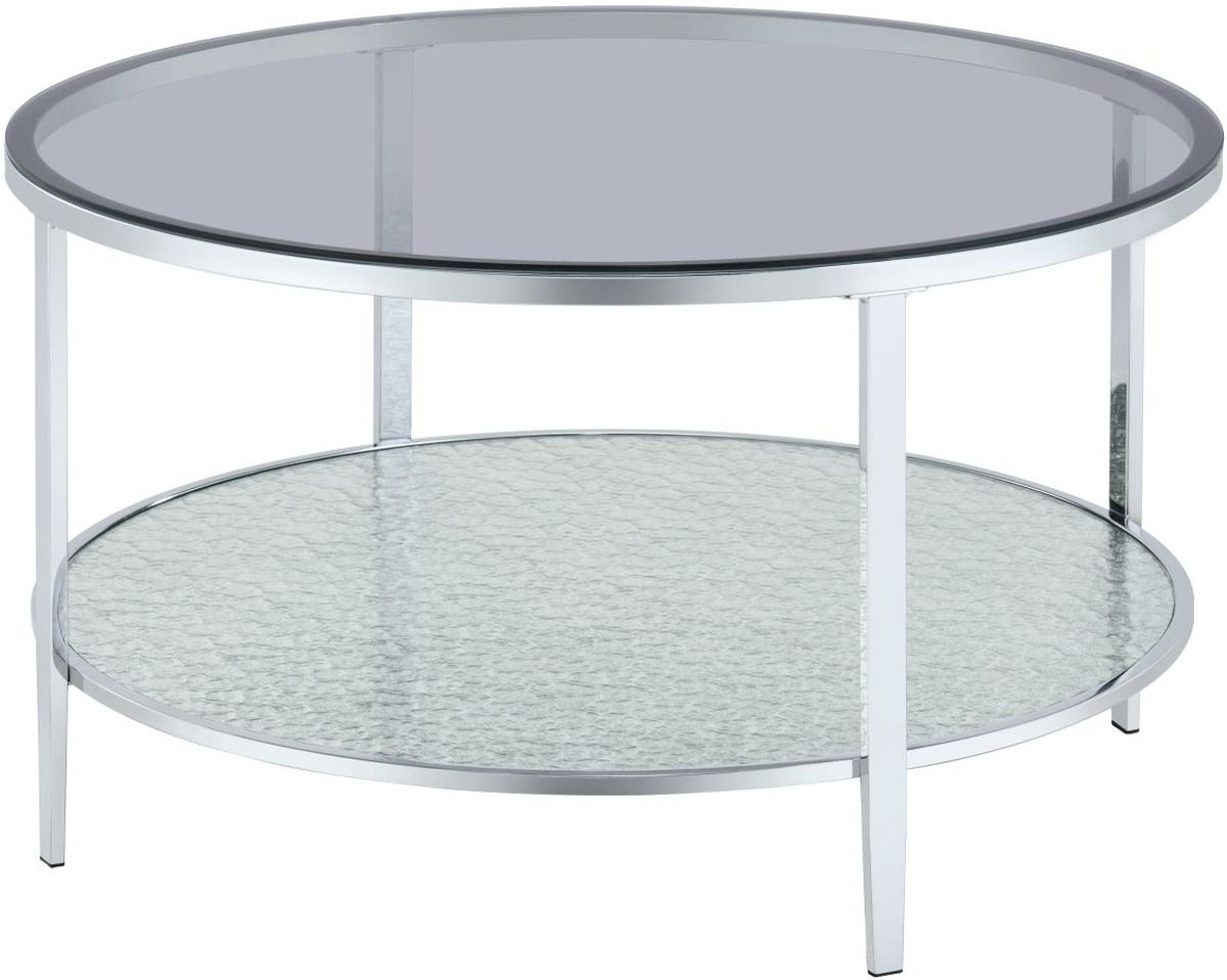 Steve Silver Co. Frostine Gray Glass Top Cocktail Table with Chrome Base