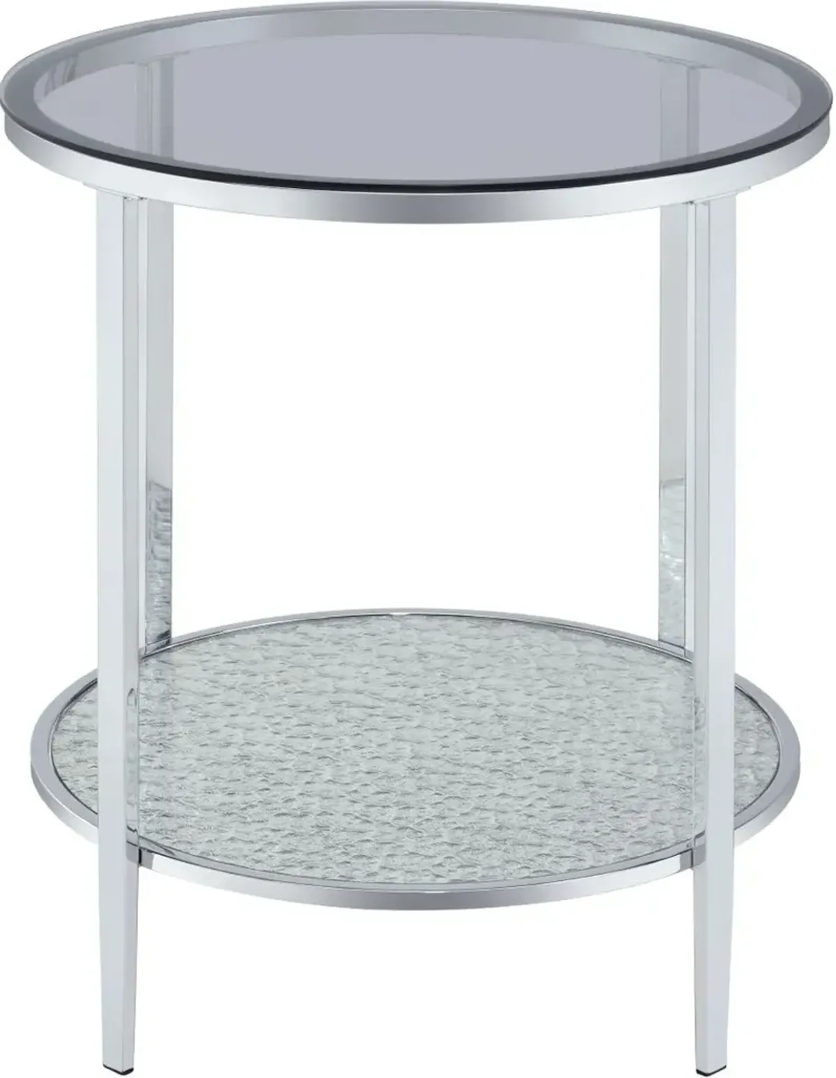 Steve Silver Co. Frostine Glass Top Round End Table with Chrome Base