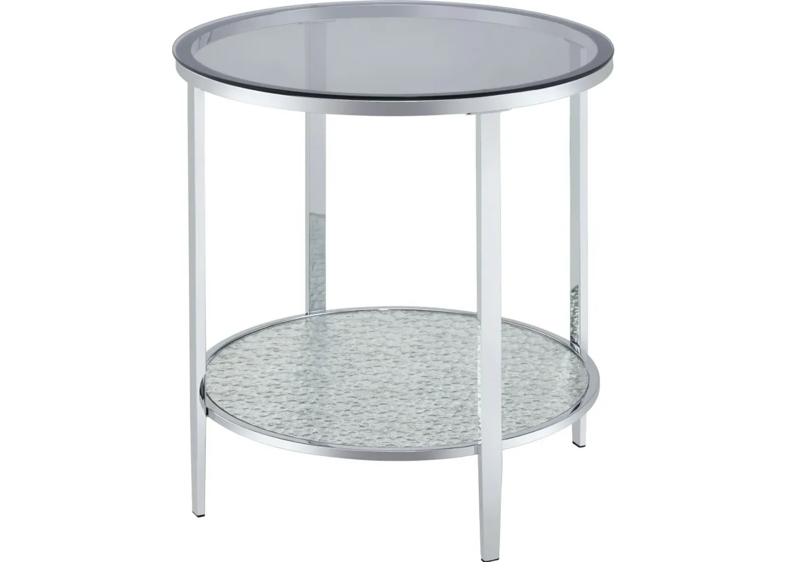 Steve Silver Co. Frostine Gray Glass Top Round End Table with Chrome Base