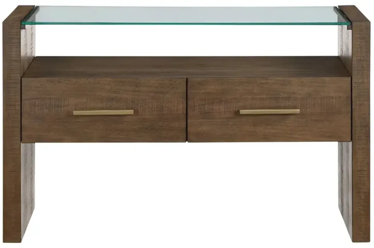 Steve Silver Co. Garland Clear Glass Top Sofa Table with Toffee Base