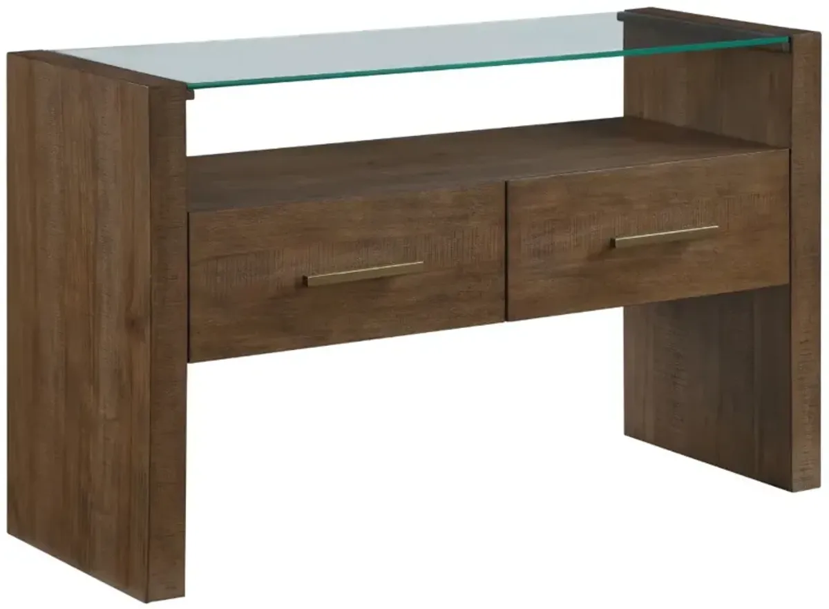 Steve Silver Co. Garland Clear Glass Top Sofa Table with Toffee Base