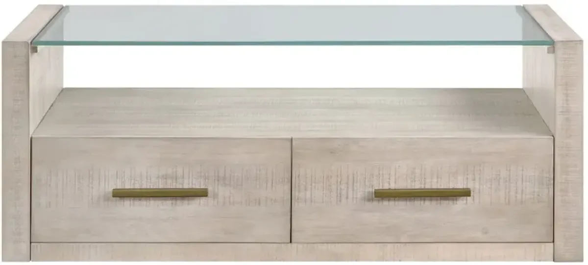 Steve Silver Co. Garland 3-Piece Glass Top Occasional Table with Washed Parchment Base Set