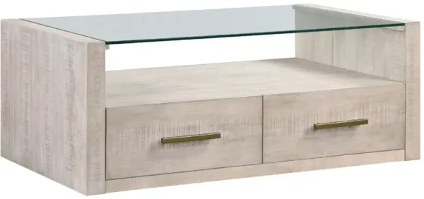 Steve Silver Co. Garland Glass Top Coffee Table with Washed Parchment Base