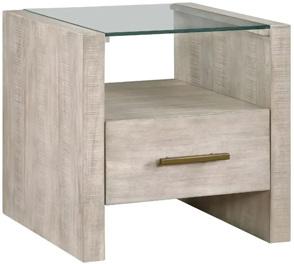 Steve Silver Co. Garland Glass Top End Table with Washed Parchment Base