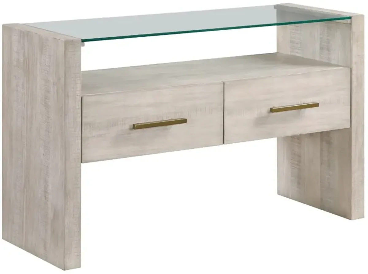 Steve Silver Co. Garland Glass Top Sofa Table with Washed Parchment Base