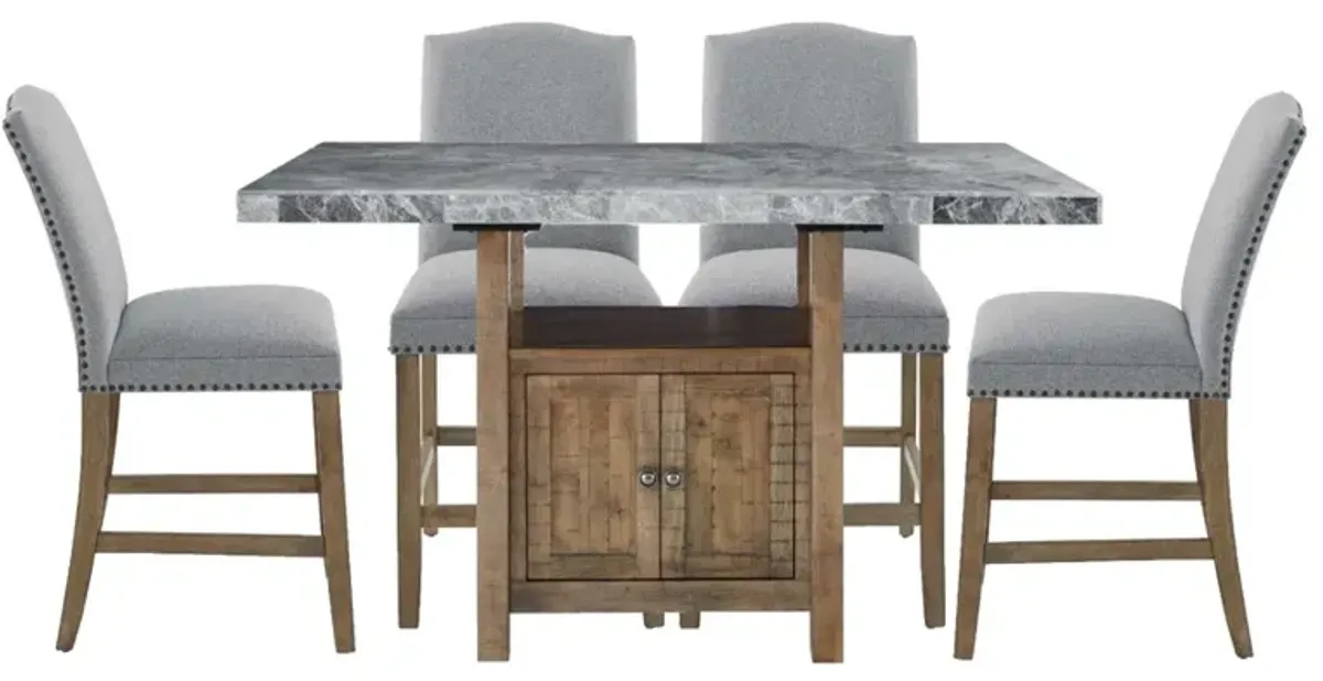 Steve Silver Co. Grayson 5-Piece Ash-Gray/Gray Counter Height Dining Set with Dark Oak Base
