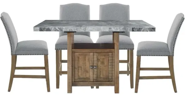 Steve Silver Co. Grayson 5-Piece Ash-Gray/Gray Counter Height Dining Set with Dark Oak Base