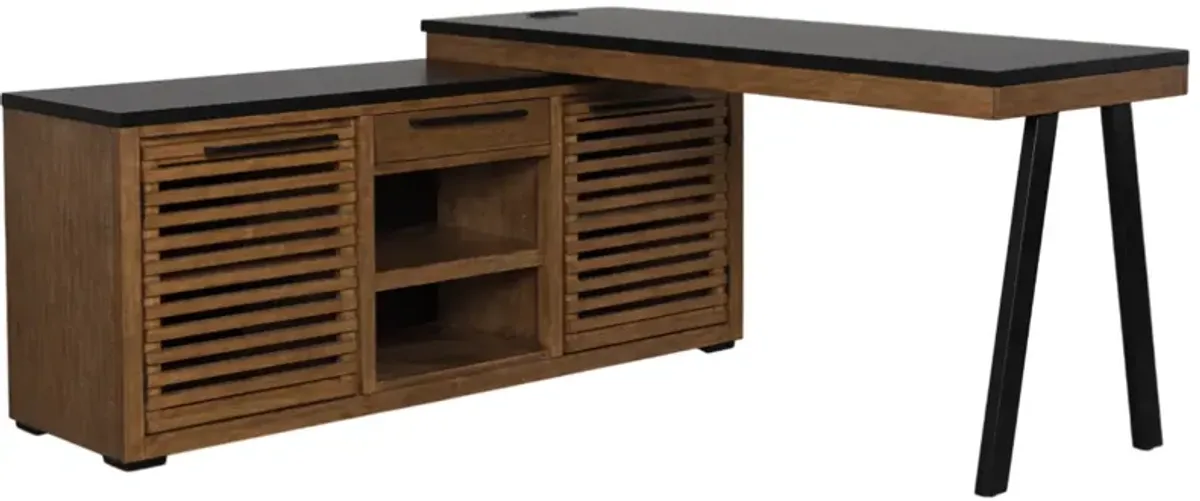 Signature Design by Ashley® Kallari Black/Warm Brown Credenza with Desk Return