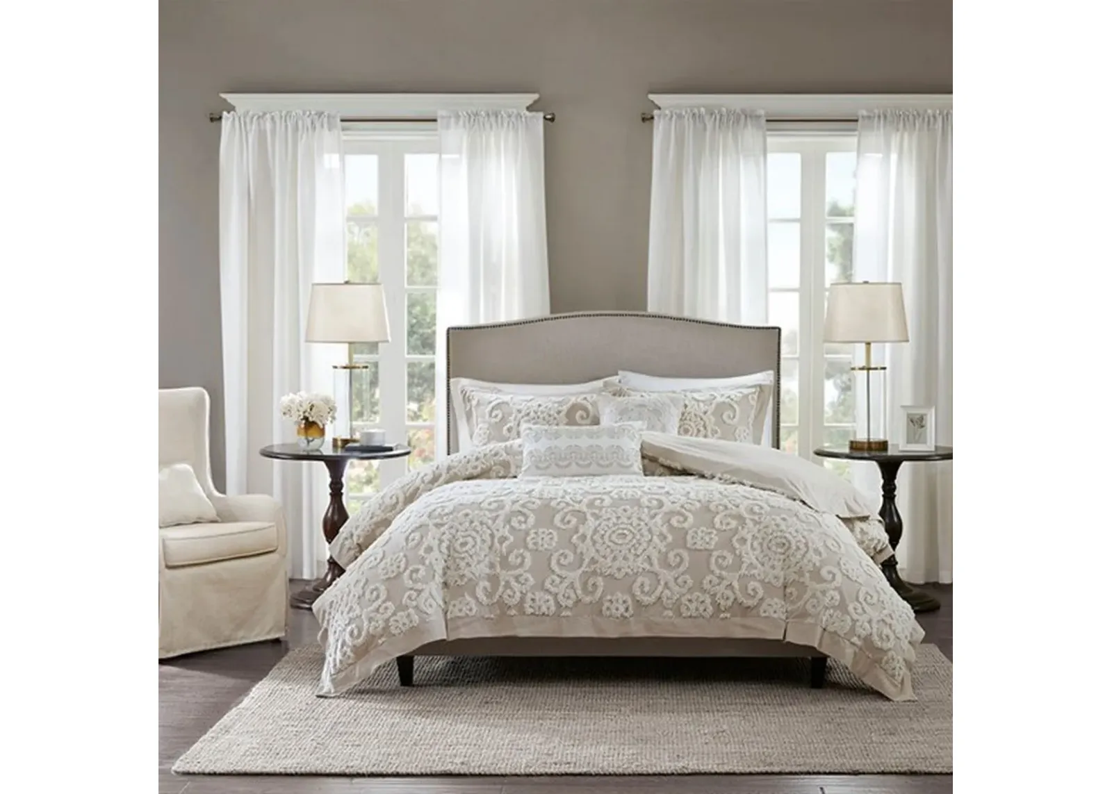 Olliix by Harbor House Taupe Full/Queen Suzanna Cotton Comforter Mini Set