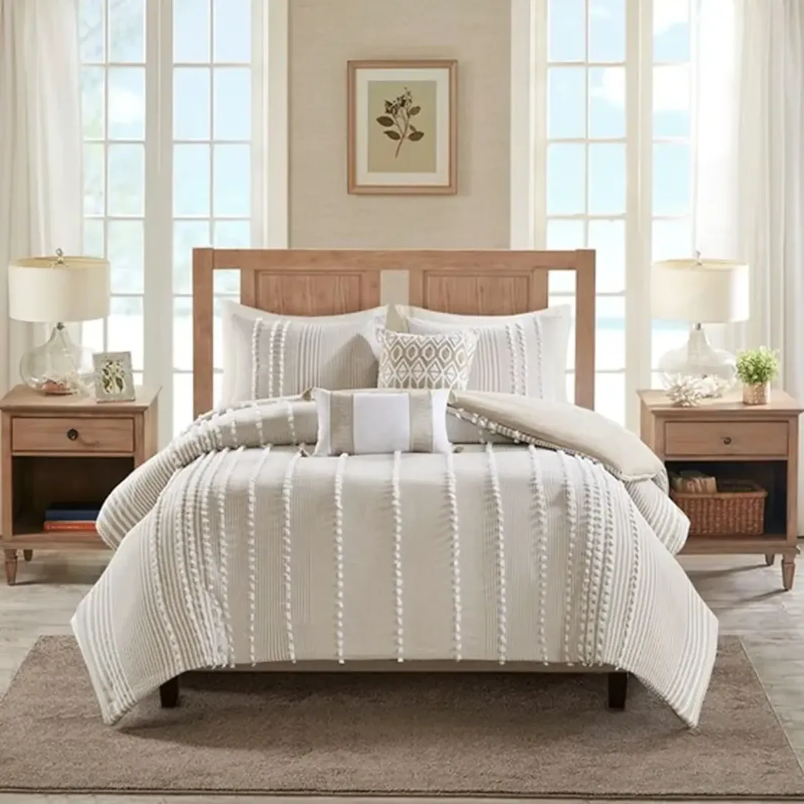 Olliix by Harbor House Taupe Full/Queen Anslee 3 Piece Cotton Yarn Dyed Comforter Set