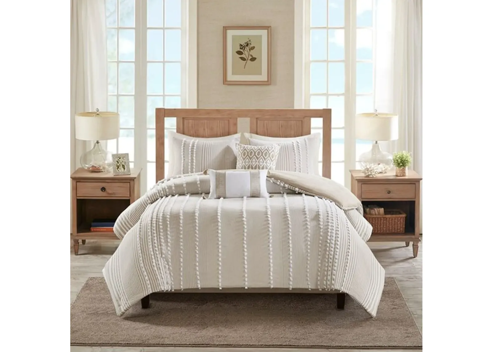 Olliix by Harbor House Taupe Full/Queen Anslee 3 Piece Cotton Yarn Dyed Comforter Set