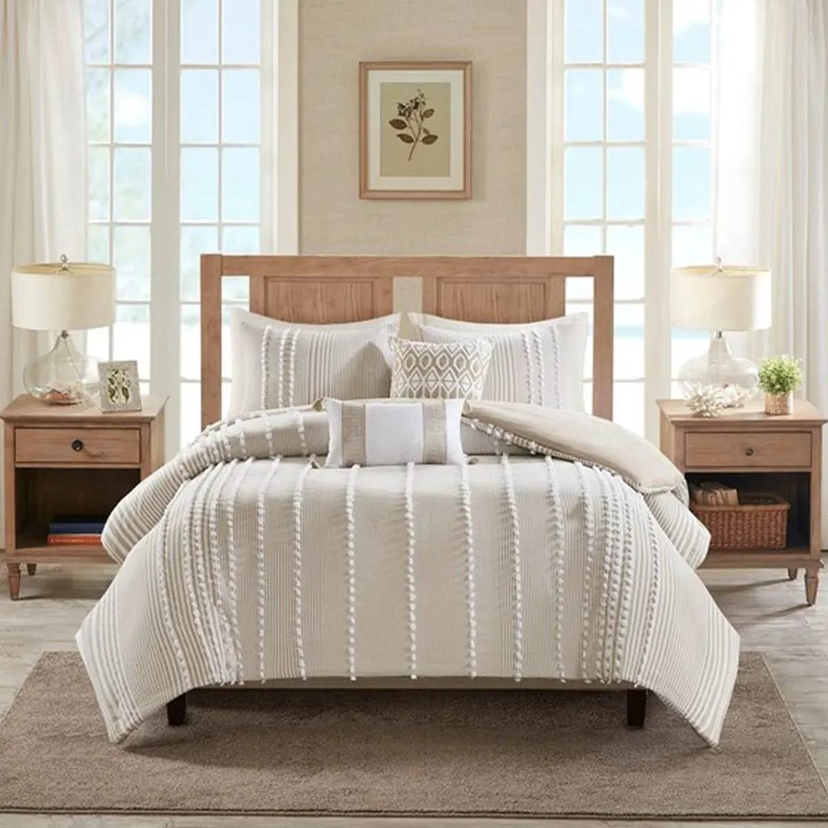 Olliix by Harbor House Taupe Full/Queen Anslee 3 Piece Cotton Yarn Dyed Comforter Set