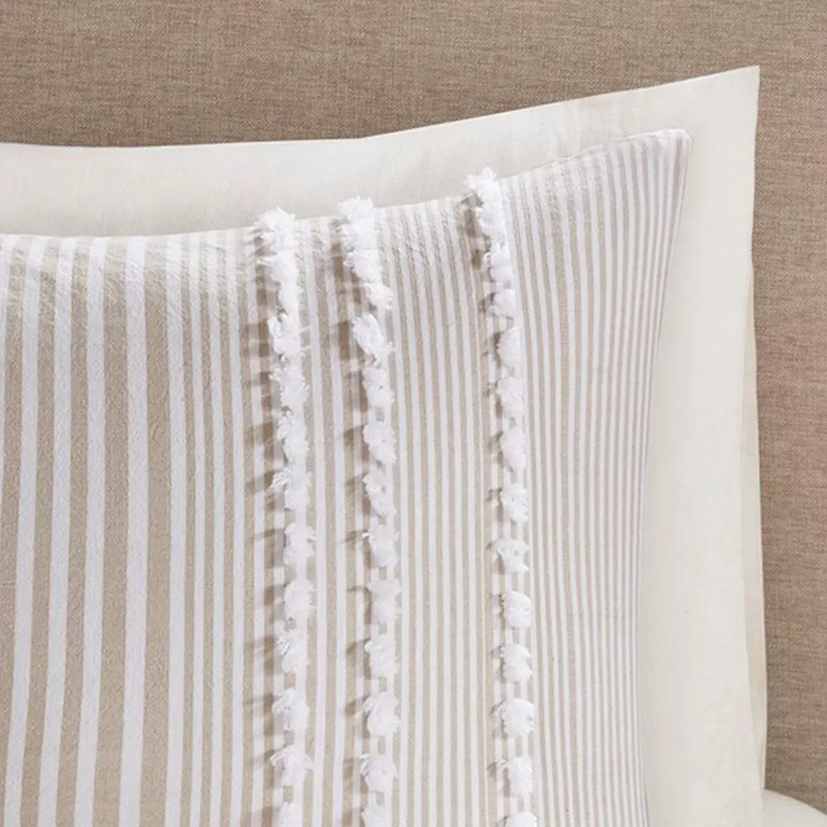 Olliix by Harbor House Taupe King Anslee 3 Piece Cotton Yarn Dyed Comforter Set