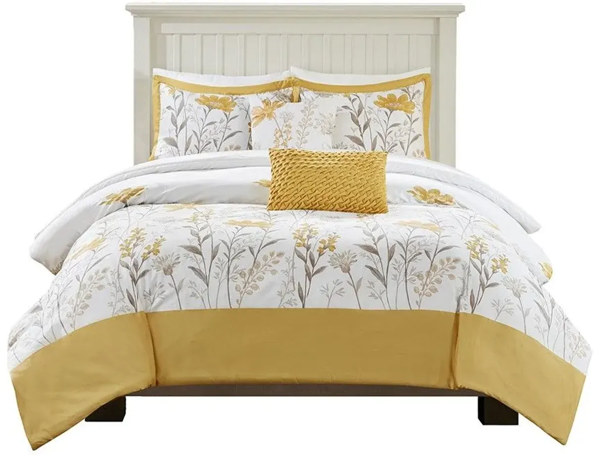 Olliix by Harbor House 5 Piece Yellow Full/Queen Meadow Cotton Comforter Set