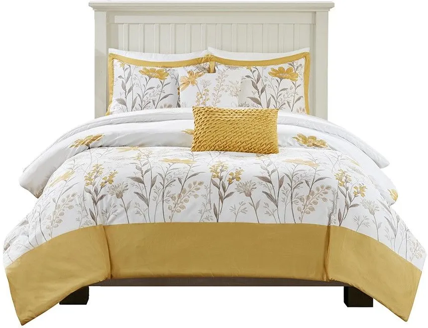 Olliix by Harbor House 5 Piece Yellow Full/Queen Meadow Cotton Comforter Set
