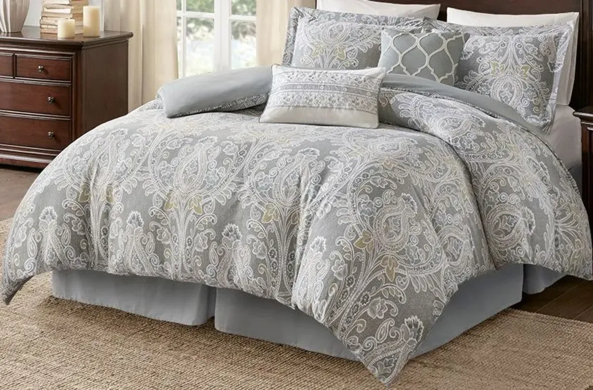 Olliix by Harbor House 5 Piece Grey Full/Queen Hallie Cotton Duvet Cover Set