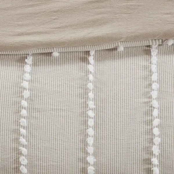 Olliix by Harbor House 3 Piece Taupe Full/Queen Anslee Cotton Yarn Dyed Duvet Cover Set