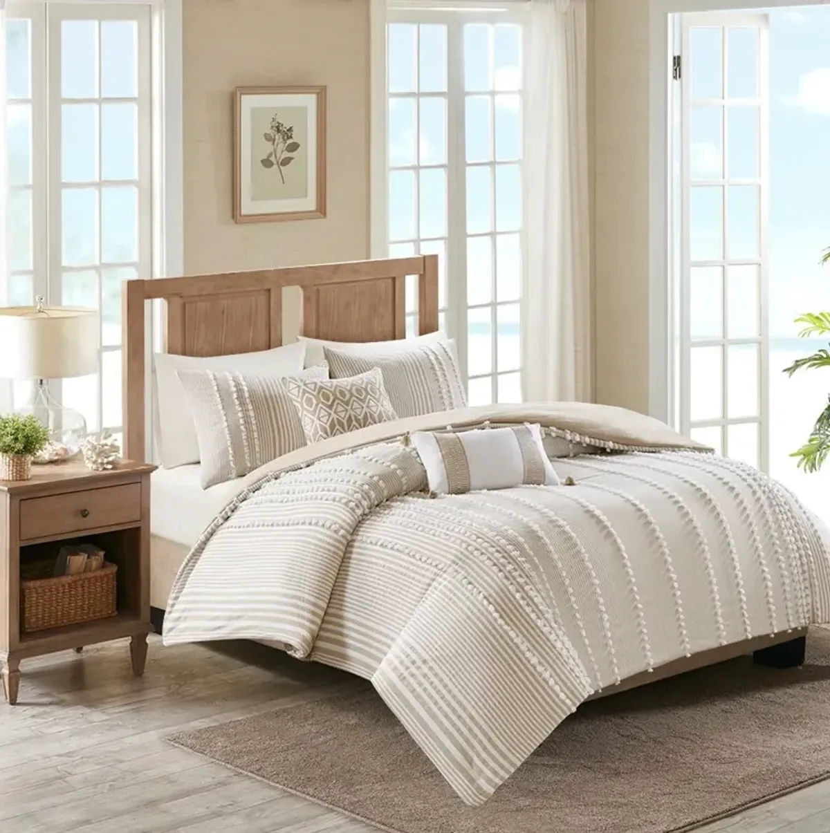 Olliix by Harbor House 3 Piece Taupe Full/Queen Anslee Cotton Yarn Dyed Duvet Cover Set