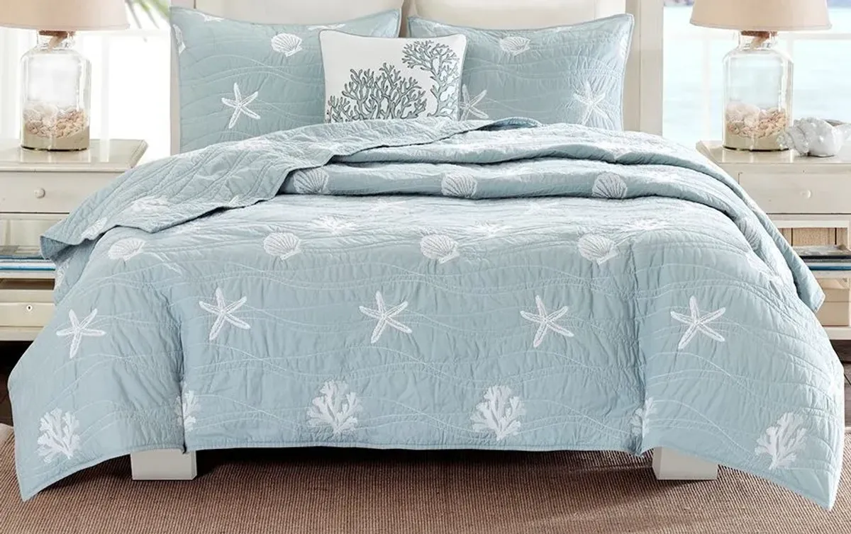 Olliix by Harbor House 4 Piece Dusty Blue Full/Queen Seaside Coverlet Set