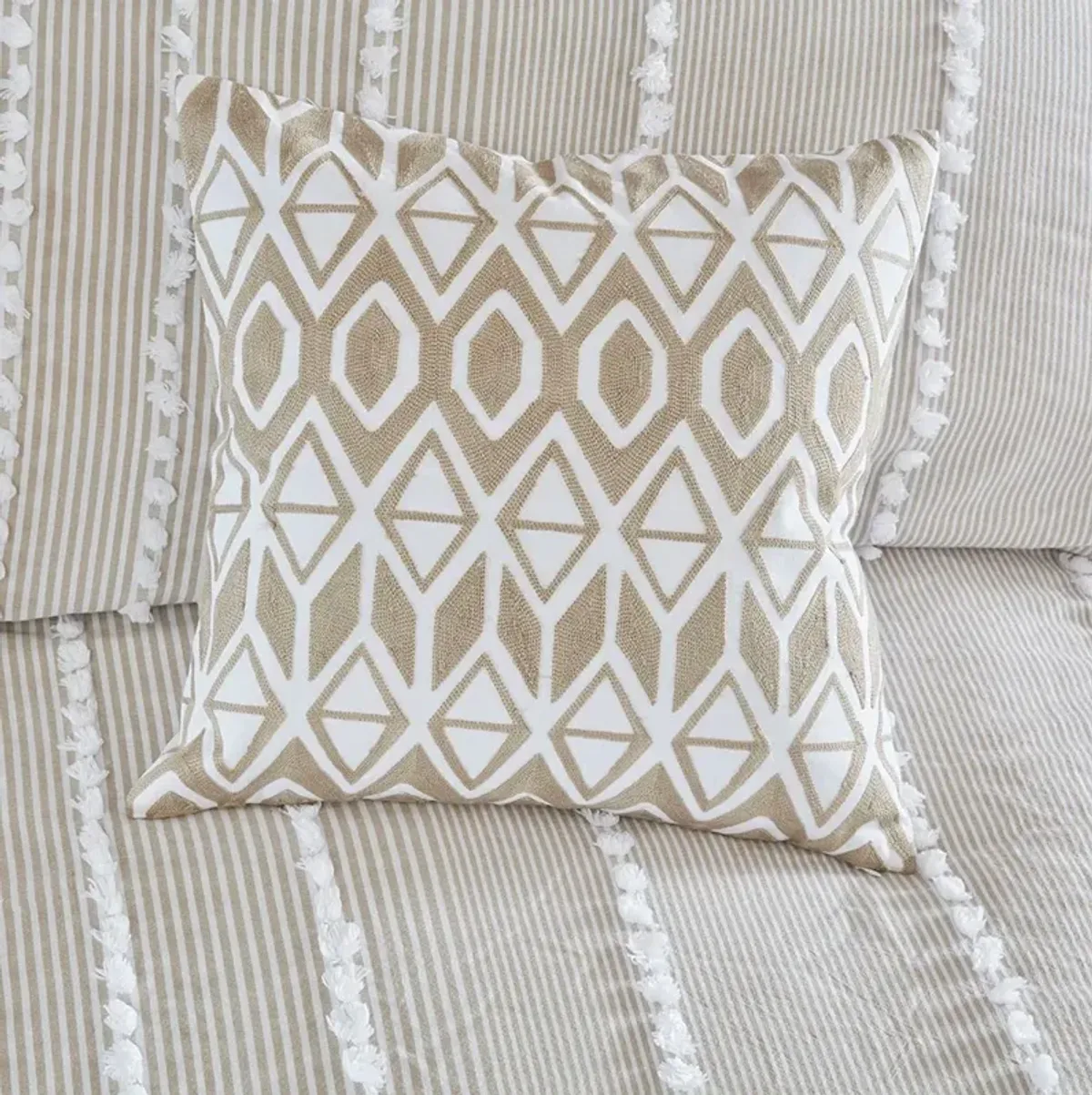 Olliix by Harbor House Taupe Anslee Embroidered Cotton Square Decorative Pillow
