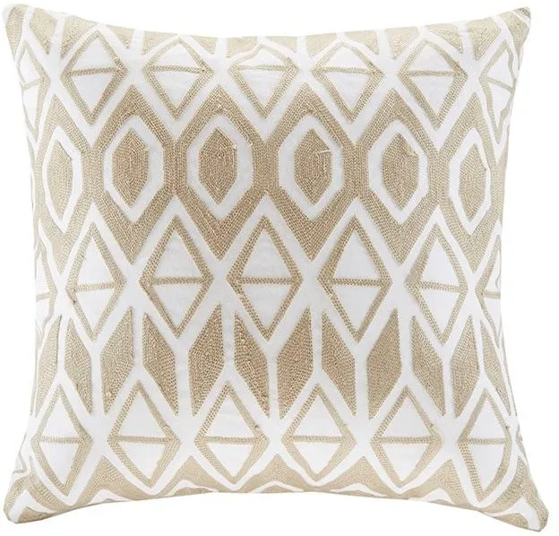 Olliix by Harbor House Taupe Anslee Embroidered Cotton Square Decorative Pillow