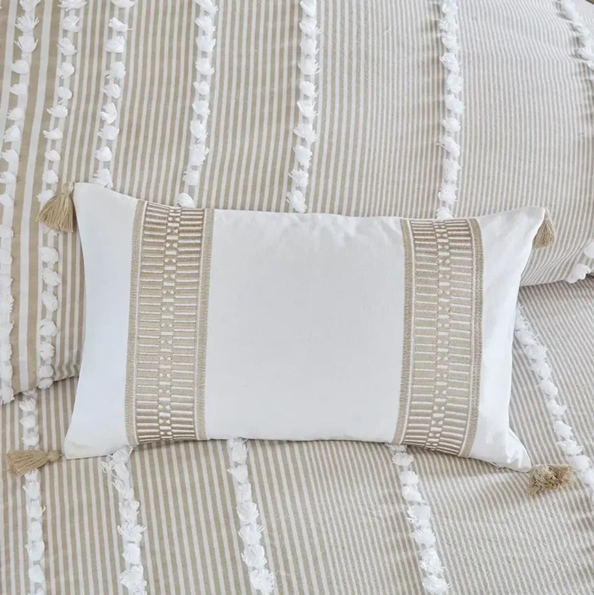 Olliix by Harbor House Taupe Anslee Embroidered Cotton Oblong Decorative Pillow