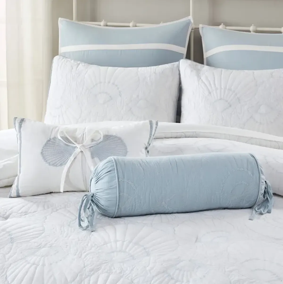 Olliix by Harbor House Blue Crystal Beach Quilted Bolster Pillow