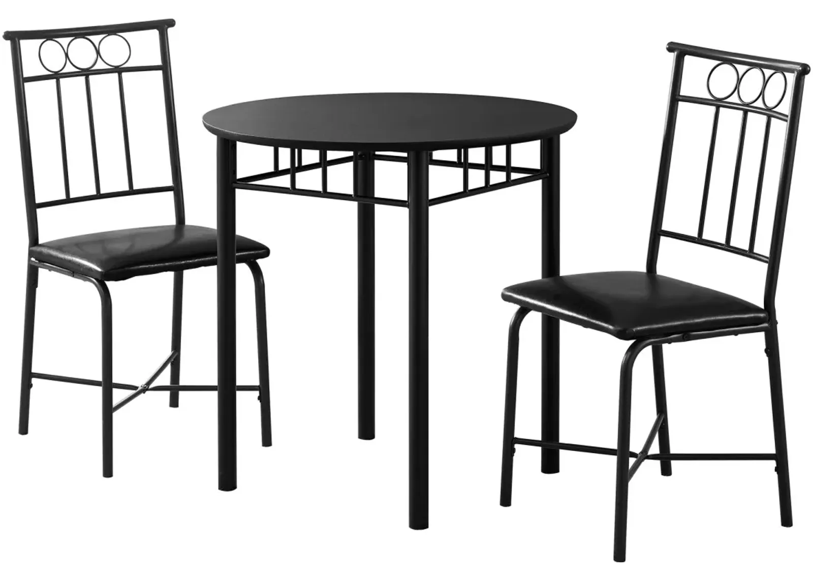 Dining Table Set, 3Pcs Set, Small, 30" Round, Kitchen, Metal, Laminate, Black, Contemporary, Modern