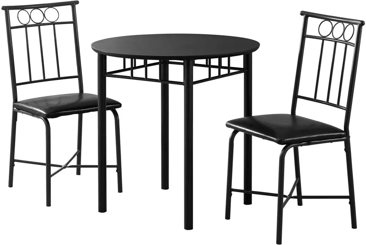 Dining Table Set, 3Pcs Set, Small, 30" Round, Kitchen, Metal, Laminate, Black, Contemporary, Modern