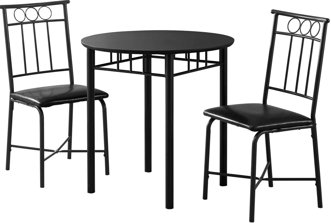 Dining Table Set, 3Pcs Set, Small, 30" Round, Kitchen, Metal, Laminate, Black, Contemporary, Modern