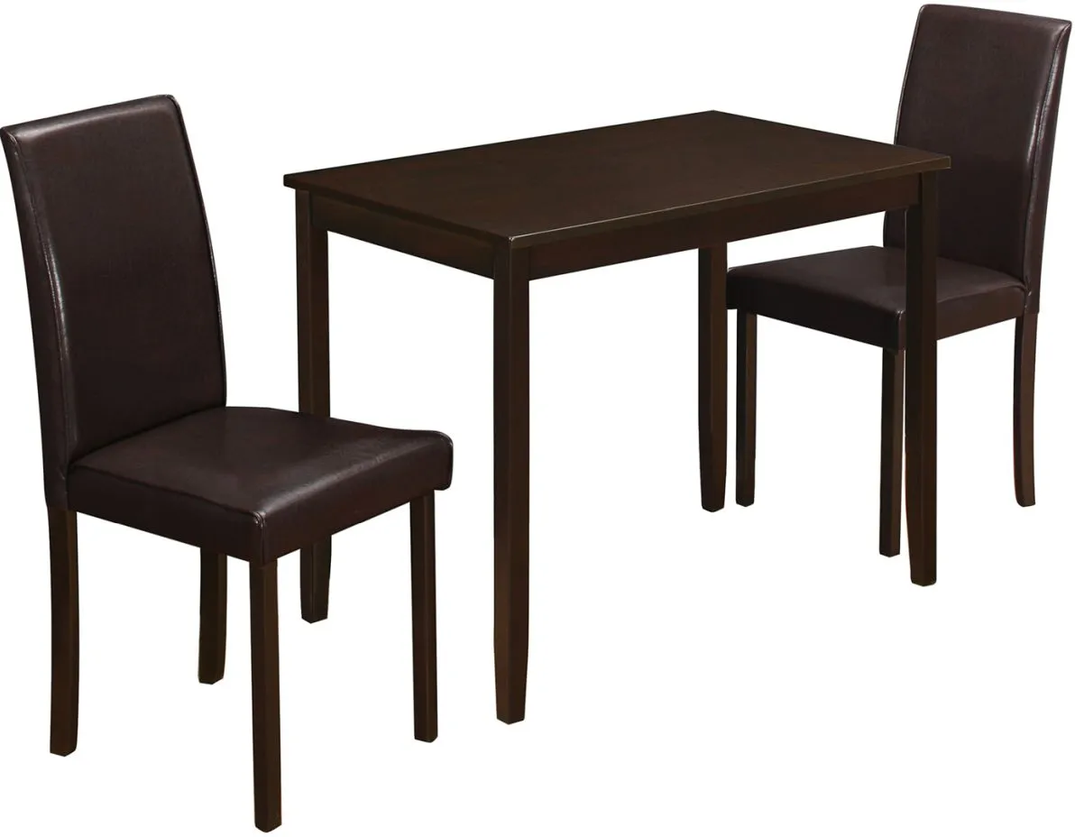 Dining Table Set, 3Pcs Set, Small, 39" Rectangular, Kitchen, Wood, Pu Leather Look, Brown, Contemporary, Modern