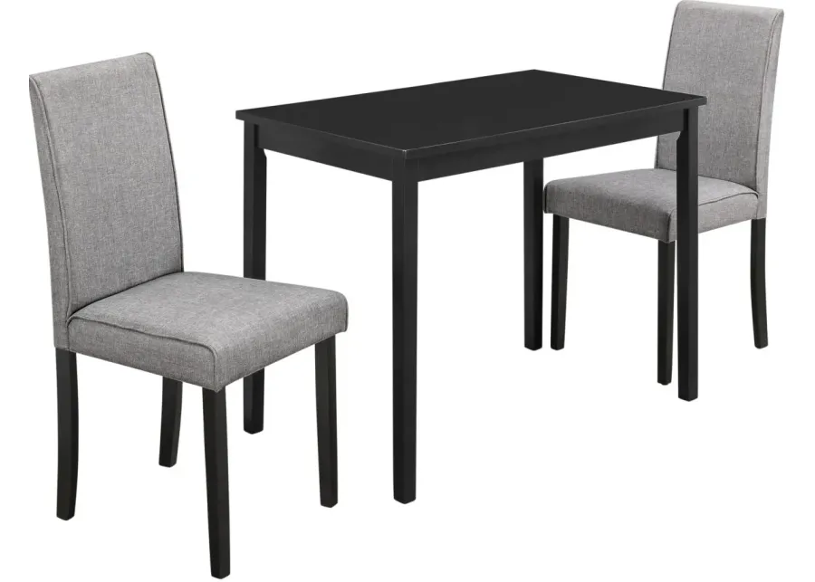 Dining Table Set, 3Pcs Set, Small, 39" Rectangular, Kitchen, Wood, Pu Leather Look, Black, Grey, Contemporary, Modern