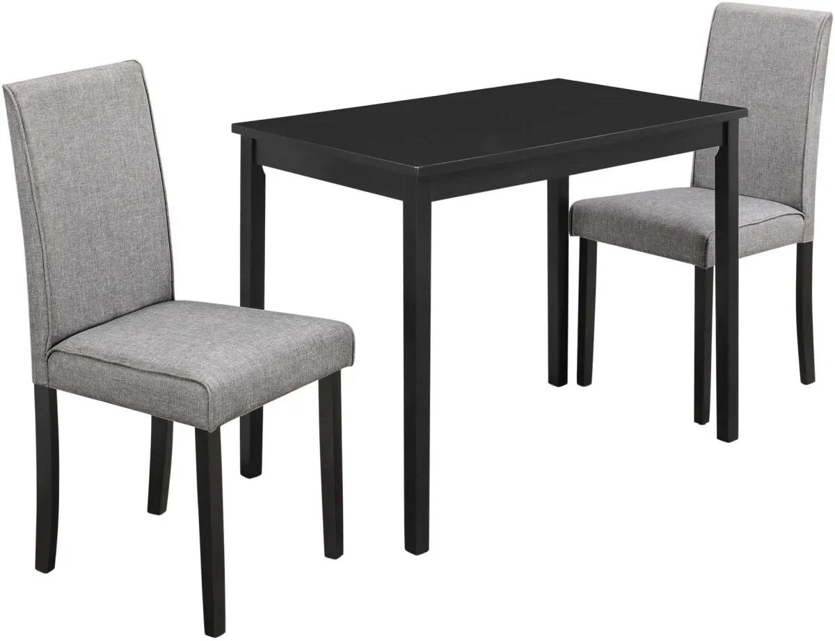 Dining Table Set, 3Pcs Set, Small, 39" Rectangular, Kitchen, Wood, Pu Leather Look, Black, Grey, Contemporary, Modern