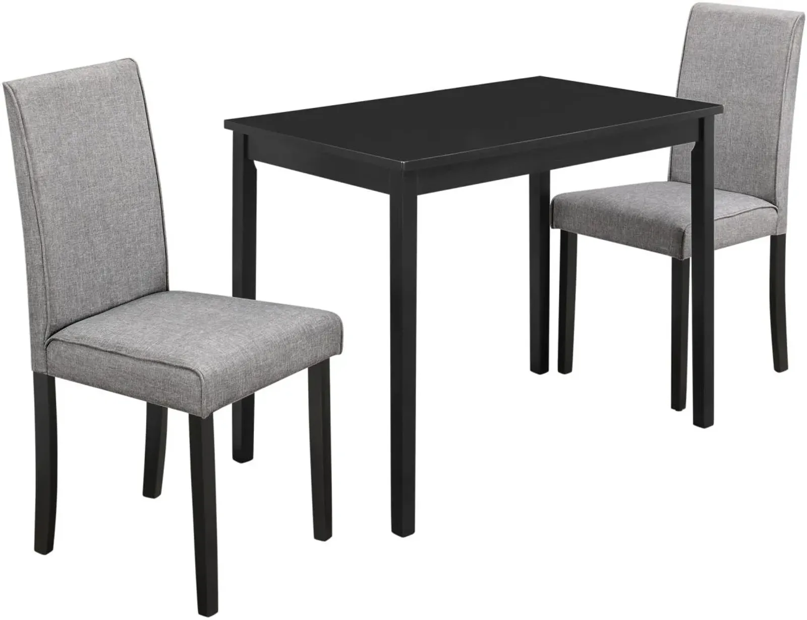 Dining Table Set, 3Pcs Set, Small, 39" Rectangular, Kitchen, Wood, Pu Leather Look, Black, Grey, Contemporary, Modern