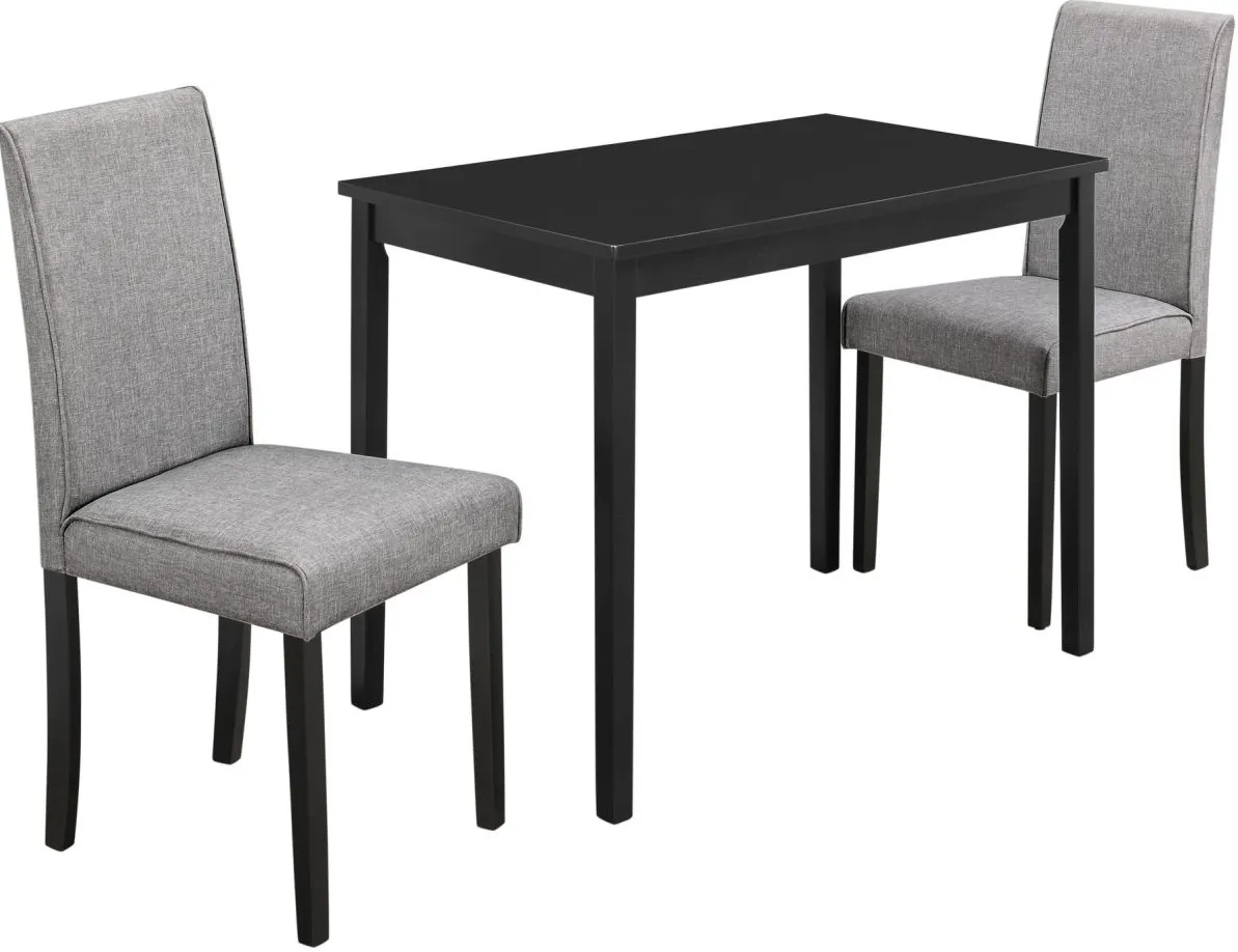 Dining Table Set, 3Pcs Set, Small, 39" Rectangular, Kitchen, Wood, Pu Leather Look, Black, Grey, Contemporary, Modern