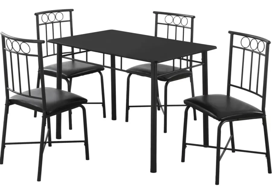 Dining Table Set, 5Pcs Set, Small, 40" Rectangular, Kitchen, Metal, Laminate, Black, Contemporary, Modern