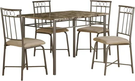 Dining Table Set, 5Pcs Set, Small, 48" Rectangular, Faux Marble, Kitchen, Metal, Laminate, Brown Marble Look, Contemporary, Modern