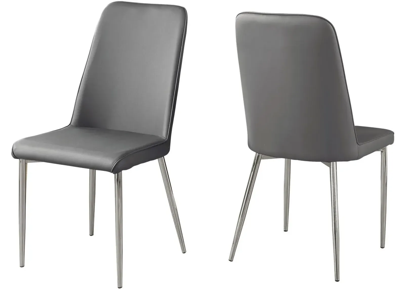 Dining Chair, Set Of 2, Side, Upholstered, Kitchen, Dining Room, Pu Leather Look, Metal, Grey, Chrome, Contemporary, Modern