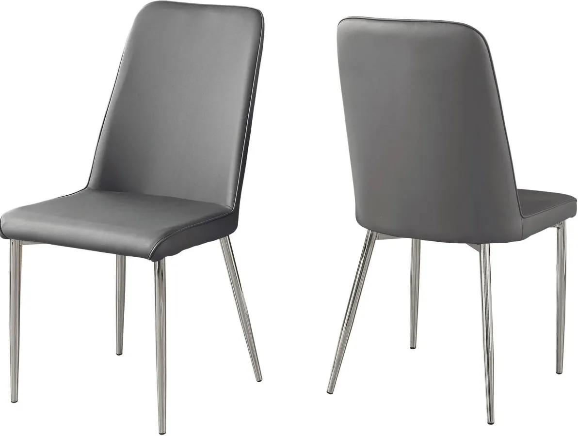 Dining Chair, Set Of 2, Side, Upholstered, Kitchen, Dining Room, Pu Leather Look, Metal, Grey, Chrome, Contemporary, Modern