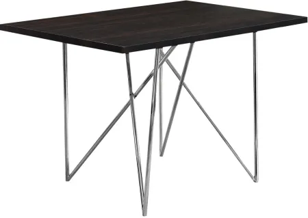 Dining Table, 48" Rectangular, Small, Kitchen, Dining Room, Metal, Laminate, Brown, Chrome, Contemporary, Modern