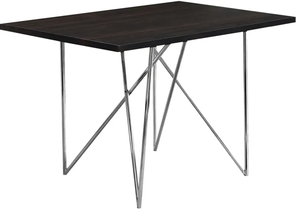 Dining Table, 48" Rectangular, Small, Kitchen, Dining Room, Metal, Laminate, Brown, Chrome, Contemporary, Modern