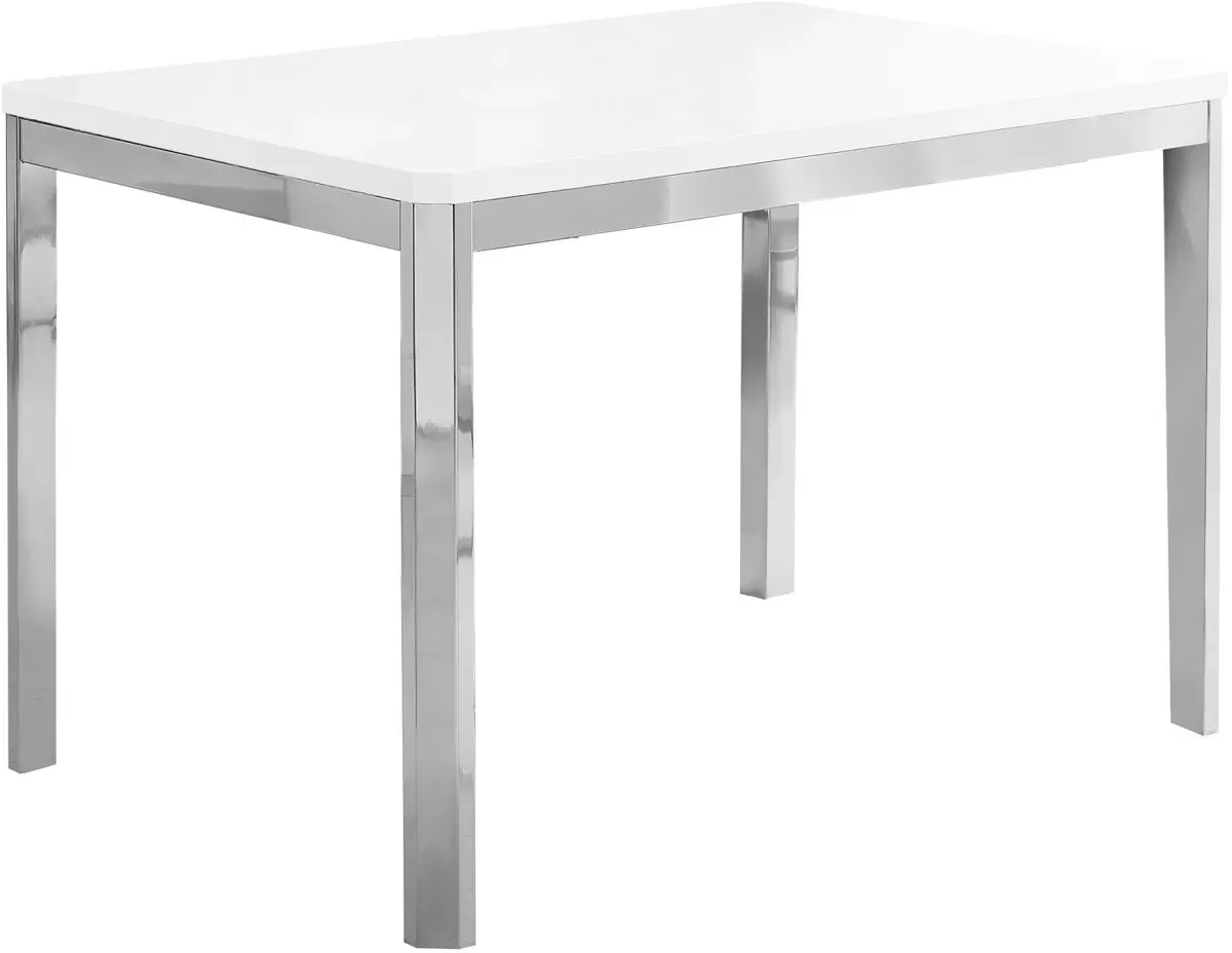 Dining Table, 48" Rectangular, Small, Kitchen, Dining Room, Metal, Laminate, White, Chrome, Contemporary, Modern